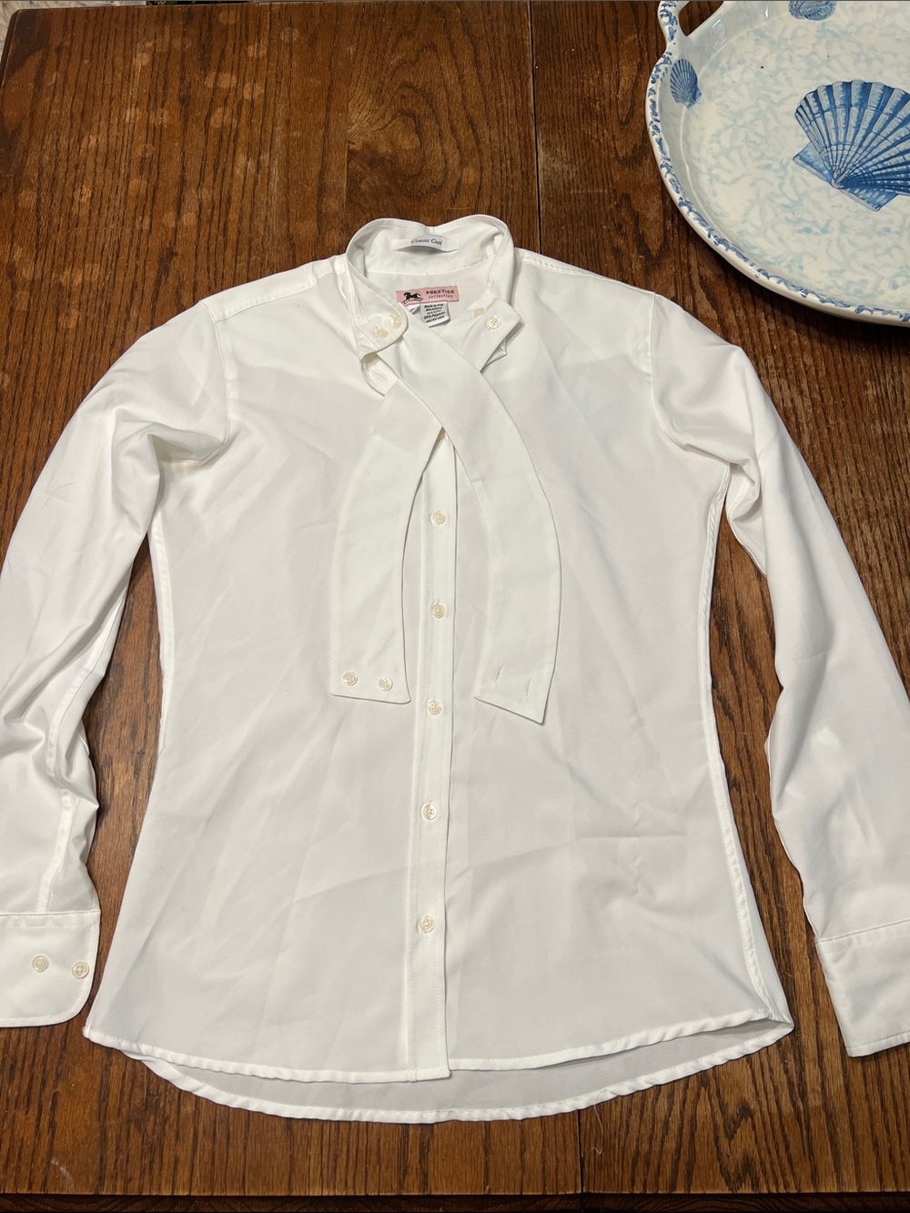 Prestige Collection Riding  Show White Button-Front Blouse with Neck Tie